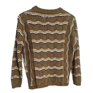Knit Sweater Green Maurices Olive Green with‎ Peach & White Stripes Size S EUC
